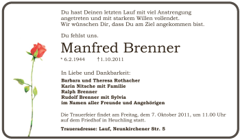 Traueranzeige von Manfred Brenner von Pegnitz-Zeitung